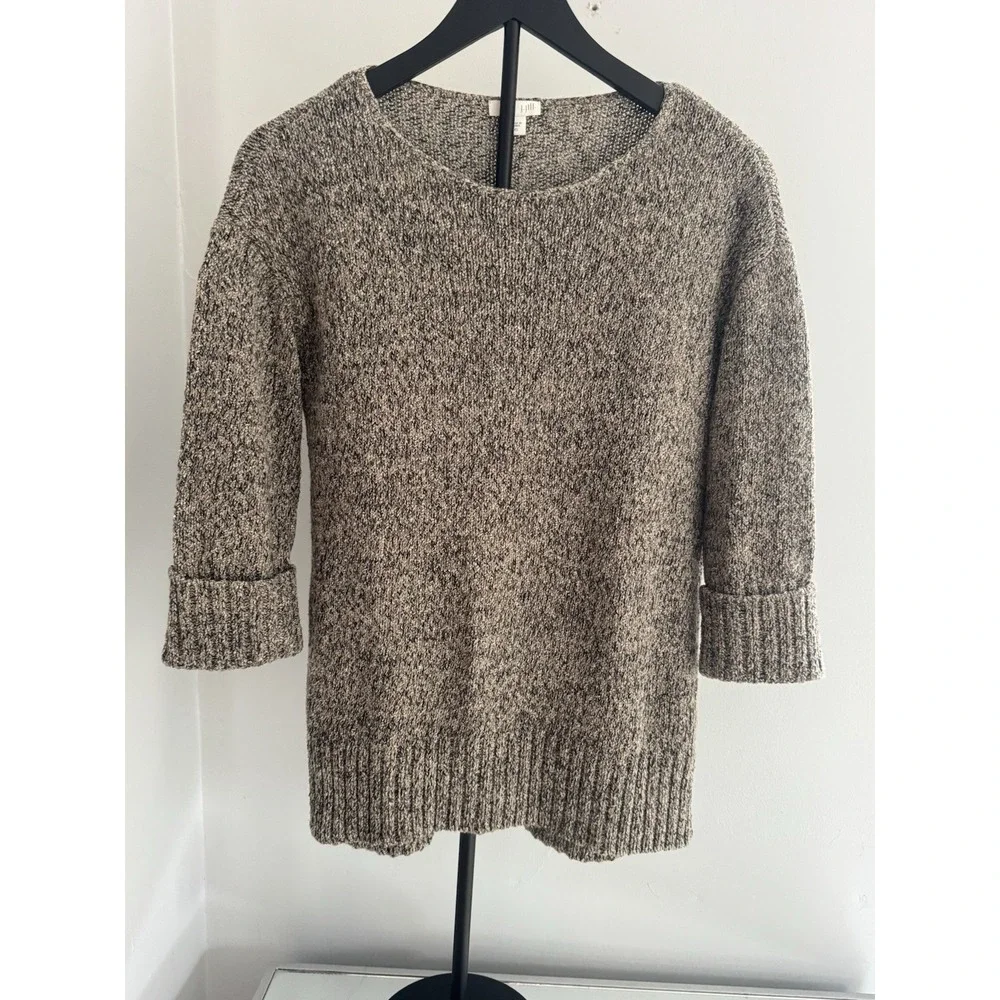 J.Jill Marled Knit Sweater XS Tan Cream Rolled Cuff Soft Cozy Casual Cottagecore